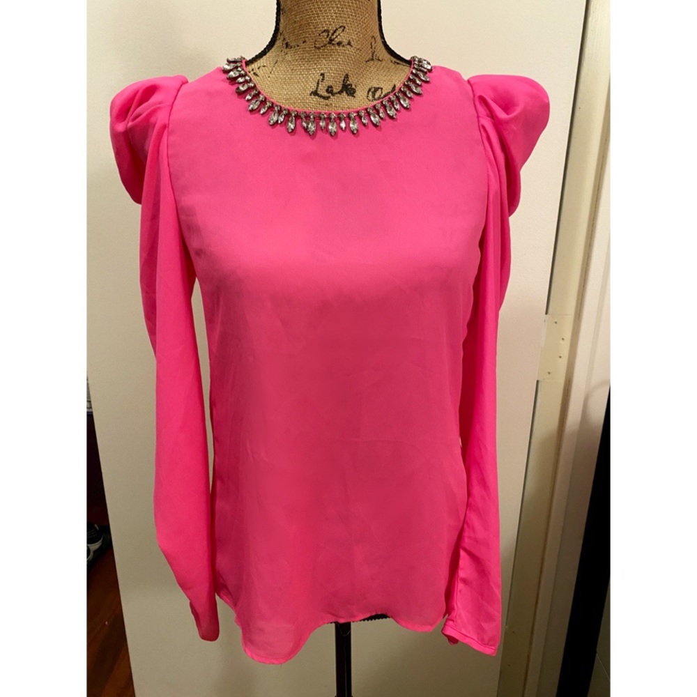 NWOT hot pink blouse with gem embellishment S